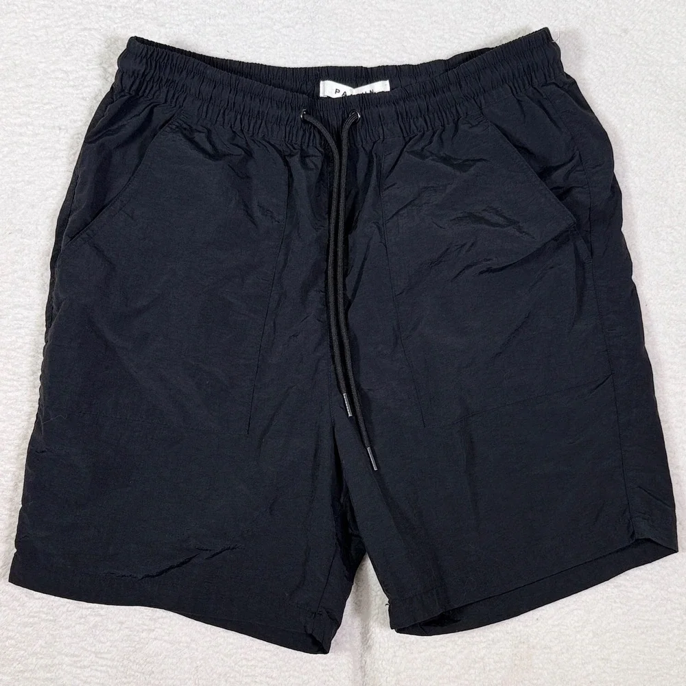 PacSun Volley Shorts‎ Mens M Black Nylon Elastic Waist Drawstring Trunk 6.5